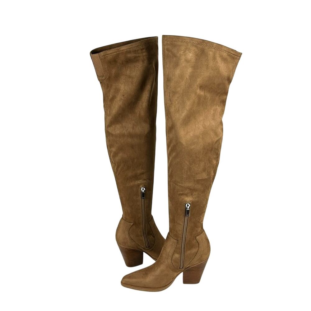 Marc Fisher Garalyn Womens 5 Tan Suede Over The Knee Block Heel Boots NEW